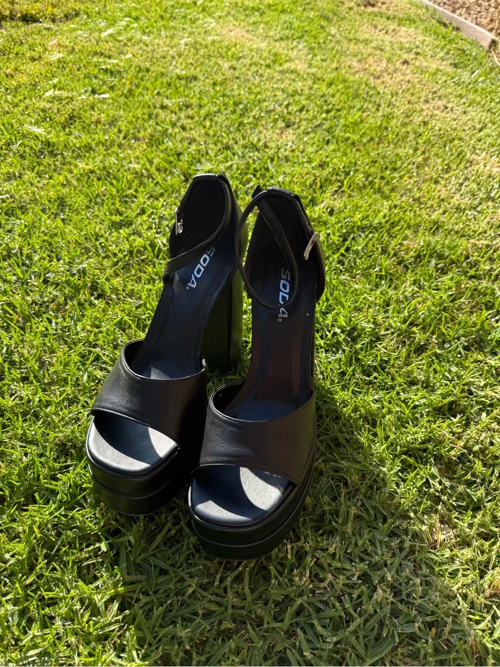 Soda Black Platform Block Heel Sandals